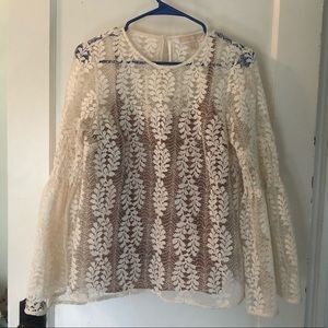 Michael Kors lace overlay peasant style top